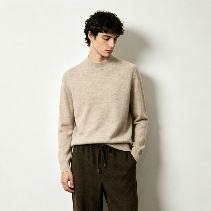Xizima Old Money Style 100% Cashmere Autumn/Winter Men's Pullover Half-Turtleneck Relaxed Long-Sleeve Knitted Cashmere Sweater Xizima Old Money Style 100% Cashmere Autumn/Winter Men's Pullover Half-Turtleneck Relaxed Long-Sleeve Knitted Cashmere Sweater