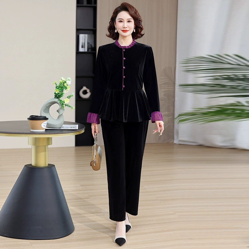 Новый китайский стиль мама костюм среднего возраста женская одежда 2024 весна новая мода золотой бархат