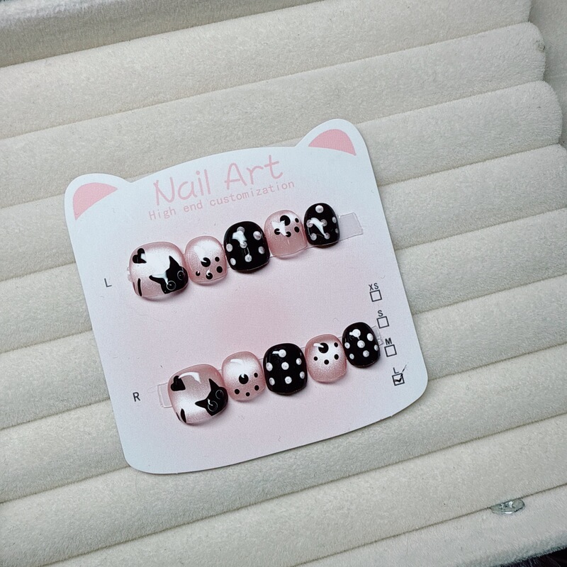 Children's Wearable Nails Cartoon Cat Eyes Hand-Painted Cats Purely Handmade Student Manicure Cute Patch Nails Short Style