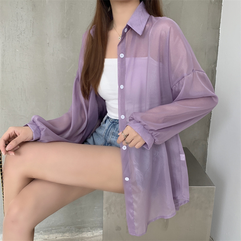112g Weight Long Sleeve Sleeve Length Single Breasted Placket Type Shirtsleeve Sleeve Type Polyester, Chiffon Fabric Type Regular Top Length Cardigan Tops Type Holiday Occasion Shirt Collar Neckline Loose Fit Type Solid Color Pattern Summer, Spring Season Women's Gender Casual Style Wholesale Women's Casual Solid Color Long Sleeve Blouses 25