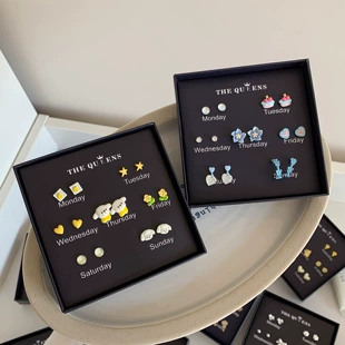 Earrings gift box, custom summer set, cartoon silver‑needle studs for elementary students