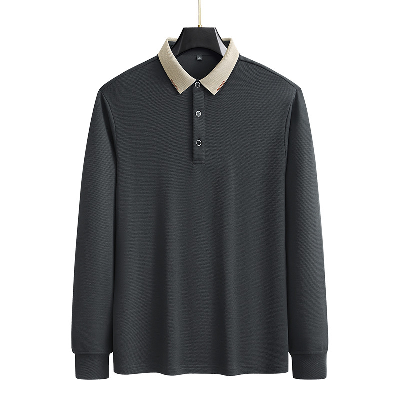 Primavera y otoño para hombres de manga larga papá delgada polo más camiseta de solapa de tamaño grande camiseta para hombres de camiseta de base casual