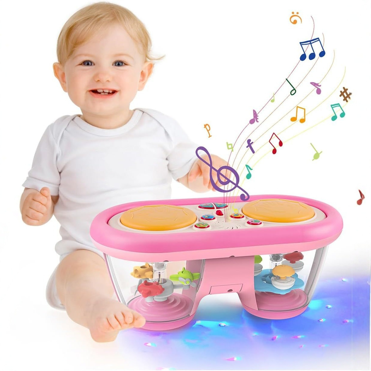 Fábrica personalizada Amazon explosión sonido y luz doble tambor juguetes para niños transfronterizos al por mayor bebés educación temprana instrumento de batería