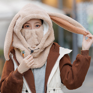 Winter Warm Series Cute Bear Hat Mask All-in-One Women's Ear Protector Cycling Warm Ski Helmet plush Hat