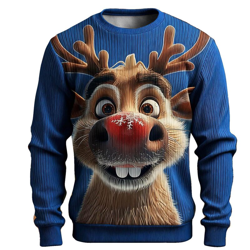 Amazon's Hottest Christmas Elk Print Sweatshirt, Fun Christmas Pattern Long-Sleeved Pullover Retro Crew Neck Sweatshirt