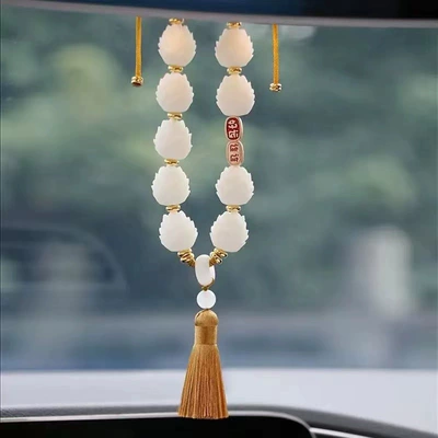 Car pendant lotus Buddha blessing Car hanging - good-luck-single-tassel-yellow