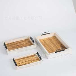 木质托盘带把手长方形托盘餐盘日式复古面包茶盘甜品餐厅快餐托盘