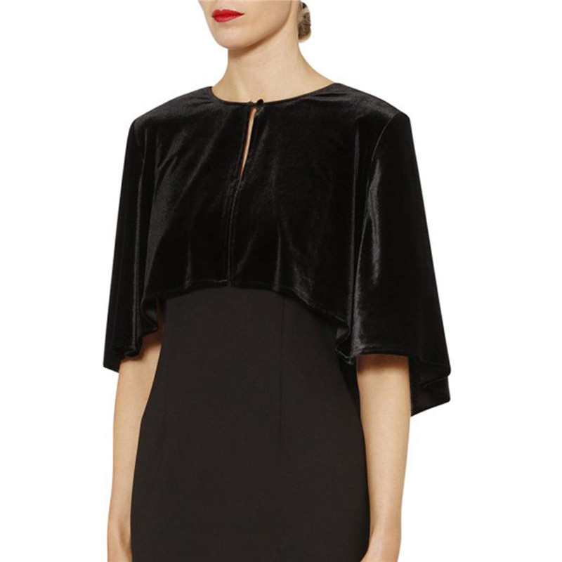 European and American Export Velvet Black Cape Paired with Cheongsam Dress Women's Shawl Short Coat Jacket Production