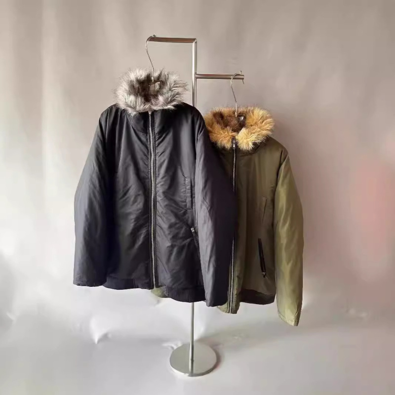Niche Design Oversized Fur Liner Four Pockets High Collar Bomber Jacket Women's Pike Large Fur