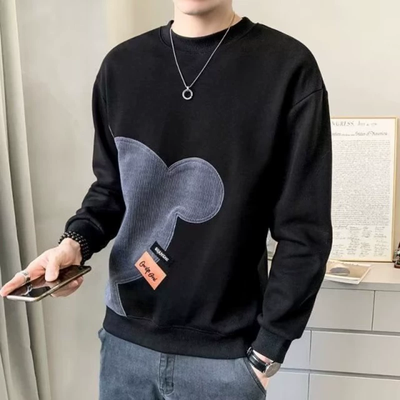Мужской свитер с круглым вырезом, осенняя модная свободная футболка с длинными рукавами и принтом в Корейском стиле, Повседневный пуловер, топ для молодежи