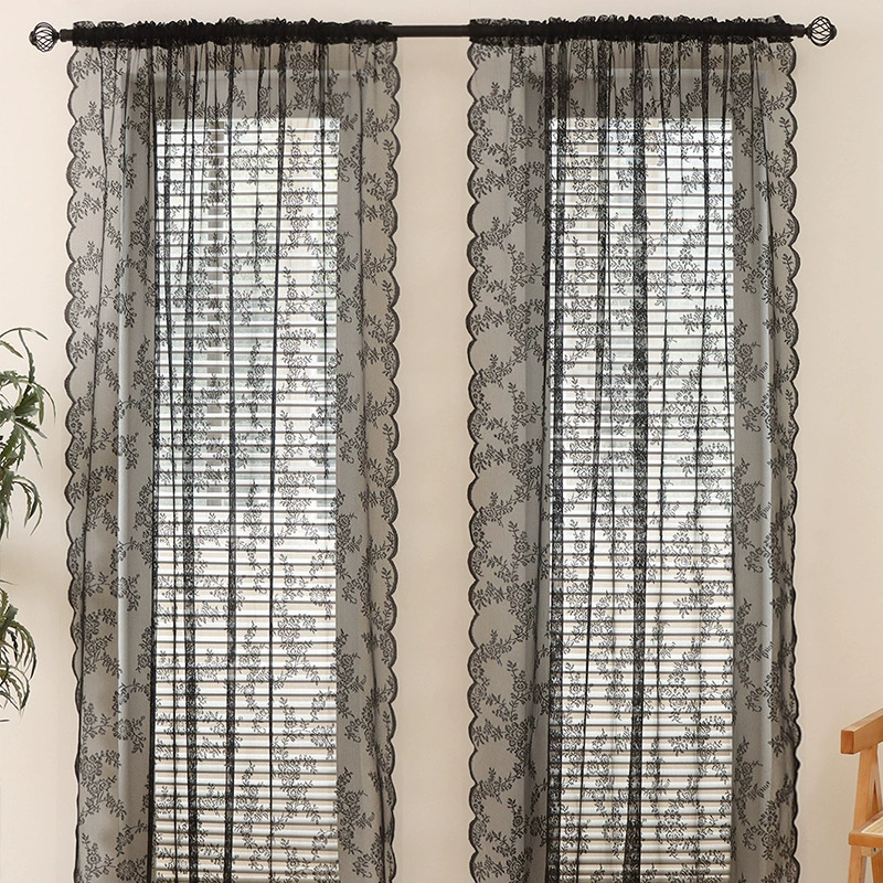 Cross -border hair Korean black wave lace curtain living room bedroom balcony shading window screen partition curtain products