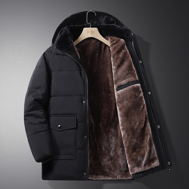 Manteau d'hiver classique en peluche épais de taille moyenne à longue pour papa Veste en coton d'âge moyen pour hommes_voghion.com