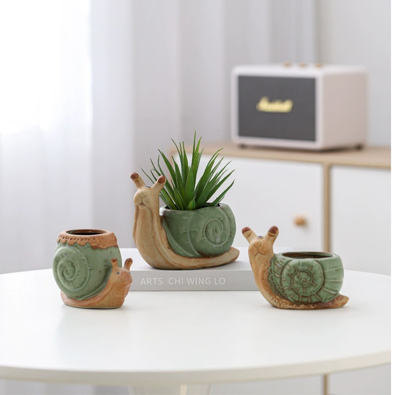 Симпатичные креативные персонализированные маленькие животные улитки мультфильм керамический цветочный горшок украшение гостиной смешно K бронзовый зеленый европейский стиль