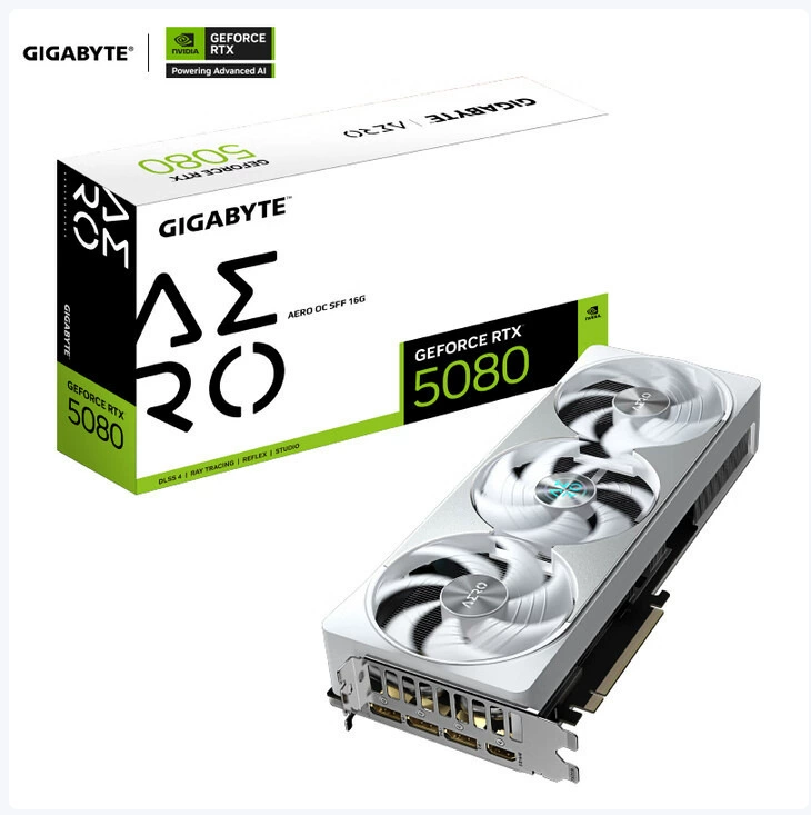 Видеокарта (GIGABYTE) GeForce RTX 5080 AERO OC SFF 16G — Blackwell, 16 ГБ GDDR7, SFF-ready
