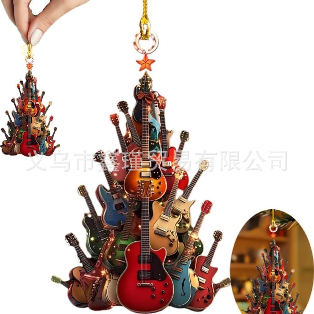Transfronterizos Amazon nueva guitarra acrílica colgante de árbol de Navidad decoración de Navidad colgante plano para automóviles image 6