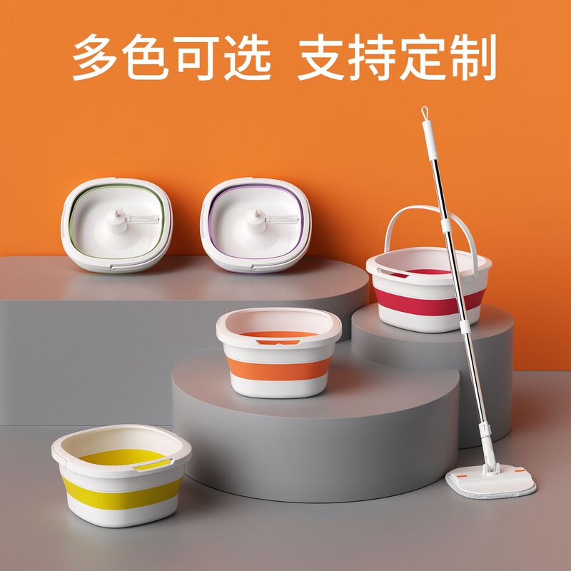 Customized 2026 New Model Hands-Free Folding Bucket Rotating Mop, Best-Selling Cross-Border Foldable Tray Mop