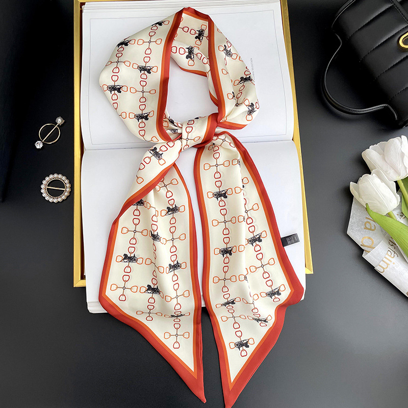 Bufanda larga pequeña para mujer primavera y verano nuevo impreso moda todo partido corbata de pelo bolsa bufanda decorativa cinta banda de pelo