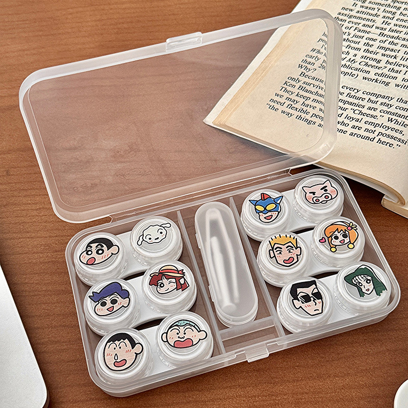 Cute Cartoon Contact Lens Case with Six Pairs, Avatar Design, Companion Box for Contact Lenses, Care Box, Storage Box, Large Capacity Cute Cartoon Contact Lens Case with Six Pairs, Avatar Design, Companion Box for Contact Lenses, Care Box, Storage Box, Large Capacity