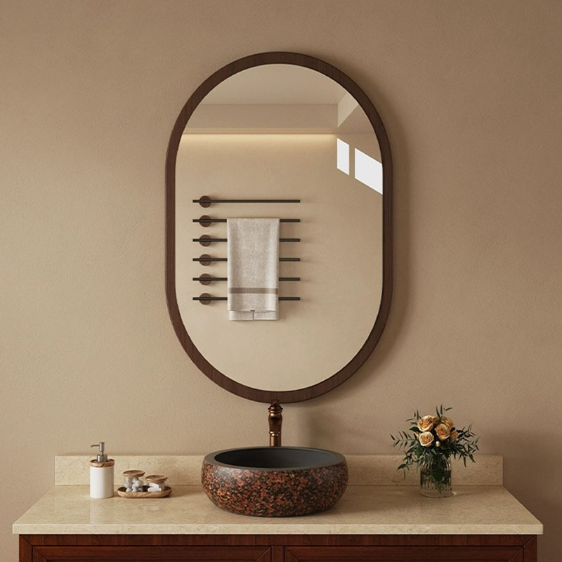 Retro Bathroom Mirror Wall-Mounted Self-Adhesive Bathroom Washbasin Medieval Makeup Mirror Punch-Free Half-Length Mirror Wall-Mounted