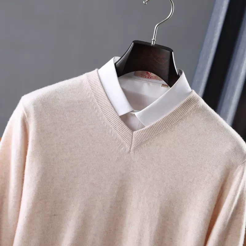 21秋冬新款V领羊毛衫男士圆领内搭毛衣休闲宽松打底纯色羊绒衫潮