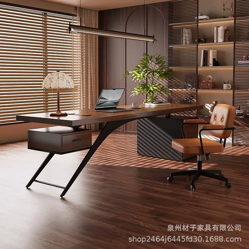 Solid wood office desk, designer model for the general manager's office, creative desk with drawers, boss desk, single-person computer desk Solid wood office desk, designer model for the general manager's office, creative desk with drawers, boss desk, single-person computer desk