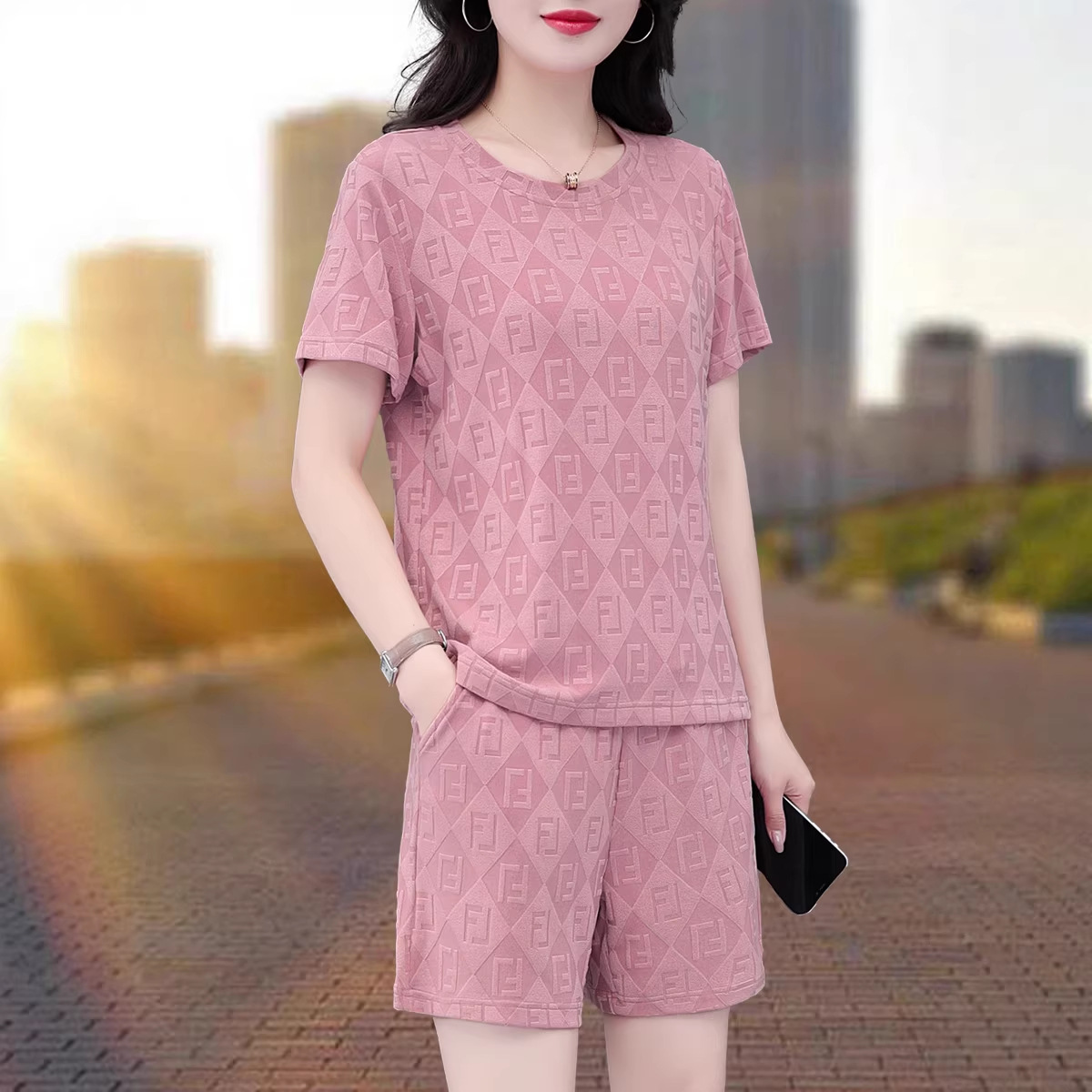 Ice Silk Short-Sleeved Shorts Suit for Women 2026 Summer New Style Women's Casual Sports Running Pants Two-Piece Set