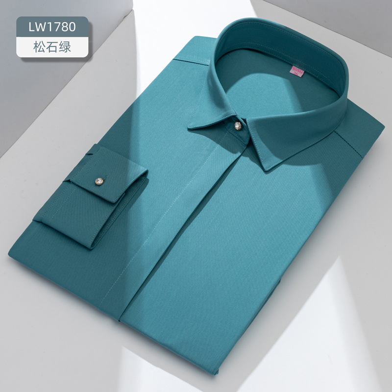 LOGO personalizado camisa de fibra de bambú para mujeres mangas largas sin quemar anti-arrugas ropa de trabajo de negocios camisa blanca image 14