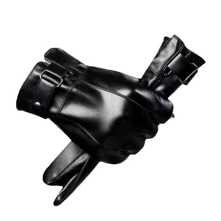 Guantes de cuero de invierno para hombres de montar veludo grueso caliente a prueba de viento impermeable pantalla táctil guantes de motocicleta de invierno