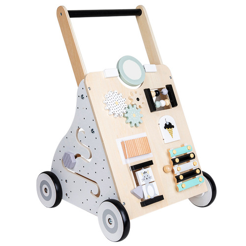 Children's multifunctional wooden baby walker stroller educational early education walking aid anti-rollover storage shopping cart