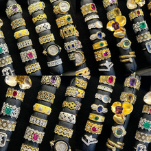 真金电镀菱形花朵纹路开口戒指欧美复古气质食指戒时尚百搭手饰女