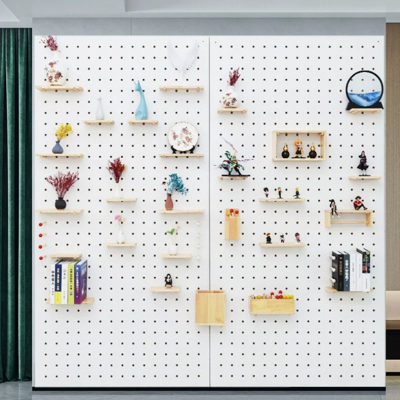 Настенная полка для хранения из перфорированной древесины, перегородка для спальни, гостиной, прихожей, декоративная панель для фона стены, торговля