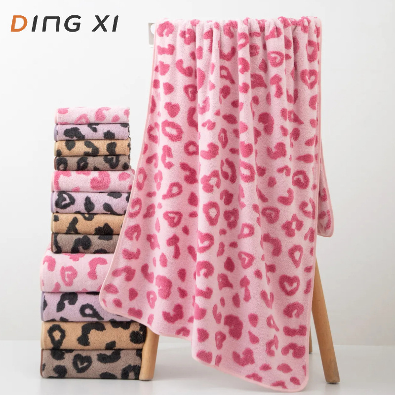 Cross-border leopard print coral fleece jacquard large bath towel 80*160, thick, absorbent, quick-drying, large towel set, wholesale for export Cross-border leopard print coral fleece jacquard large bath towel 80*160, thick, absorbent, quick-drying, large towel set, wholesale for export