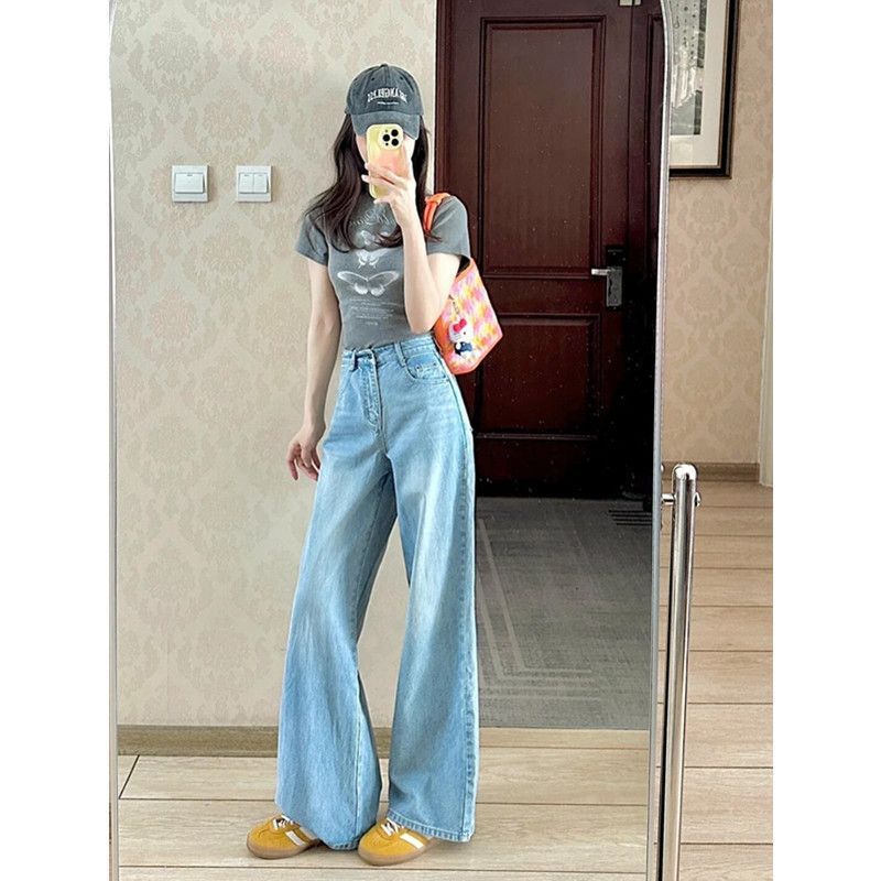 American Style Vintage Washed Dipped Jeans Women's 2024 Spring and Autumn Thin High Waist Narrow Wide Leg Trendy Long Pants American Style Vintage Washed Dipped Jeans Women's 2024 Spring and Autumn Thin High Waist Narrow Wide Leg Trendy Long Pants
