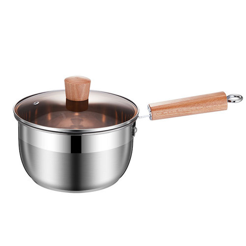 Stainless steel small milk pot with wooden handle composite steel gift pot uncoated baby food pot household soup pot gift batch