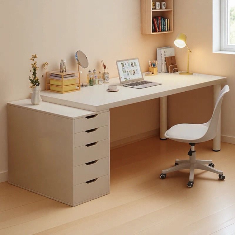Cream-Style Desk for Home Use, Bedroom Storage Integrated Vanity Table, Simple Office Desk with Drawers, Computer Desk