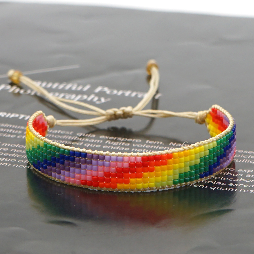 Cross-border New Arrival Miyuki Personality Bead Handmade Bohemian Rainbow Wide Small Bracelet For Women display picture 5