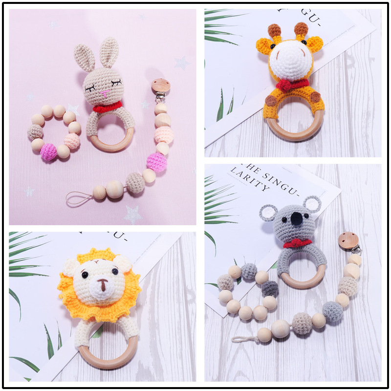 Baby toy knitted hand bell rabbit doll handmade pacifier chain gum gift factory custom Baby toy knitted hand bell rabbit doll handmade pacifier chain gum gift factory custom