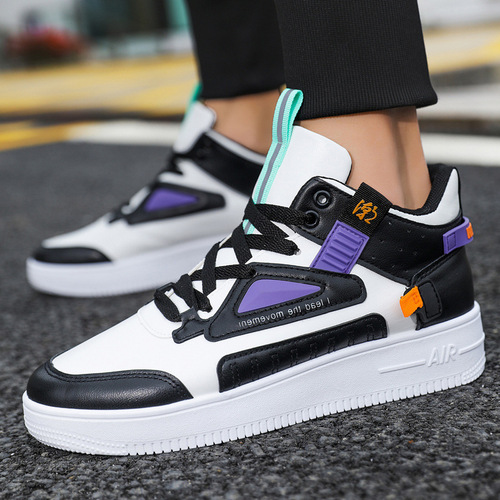  spring new national trend color-blocked high-top shoes Korean style fashionable white shoes men's platform youth sneakers