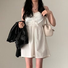 韩国chic夏季新款小清新甜美气质皱褶吊带裙子抹胸式性感连衣裙女