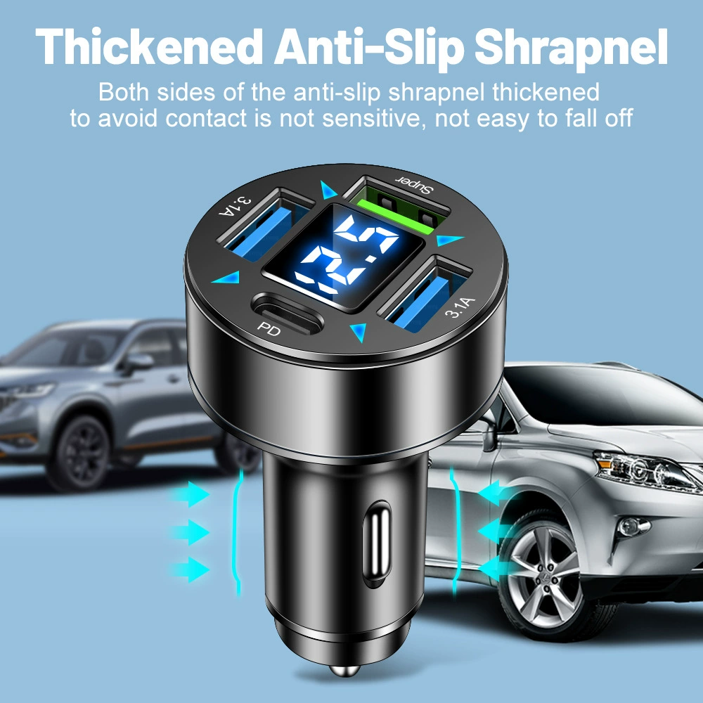 Автомобильное зарядное 3 USB + PD с цифровым индикатором — супербыстрая зарядка, один на четыре QC3.0, автомобильное зарядное