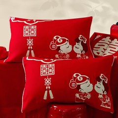结婚枕巾2025新款纯棉高端婚庆红色全棉高档一对装陪嫁新婚枕头巾