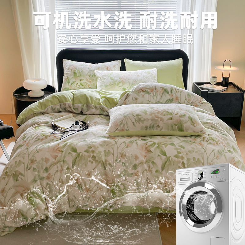Otoño e invierno engrosado leche cama de cuatro piezas conjunto de coral cubierta de edredón de flanel doble sábanas de tres piezas conjunto