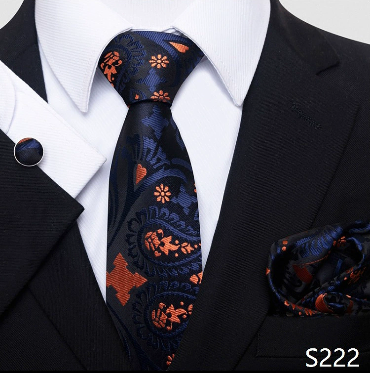 Ready stock solid color polka dot plaid tie wholesale solid color men's tie tie cufflinks pocket square set 8cm