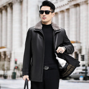 Whole Mink Genuine Leather Men's Fur One-piece Cow Leather Mink Coat Mid-length Lapel Nie Overcome Mink Fur