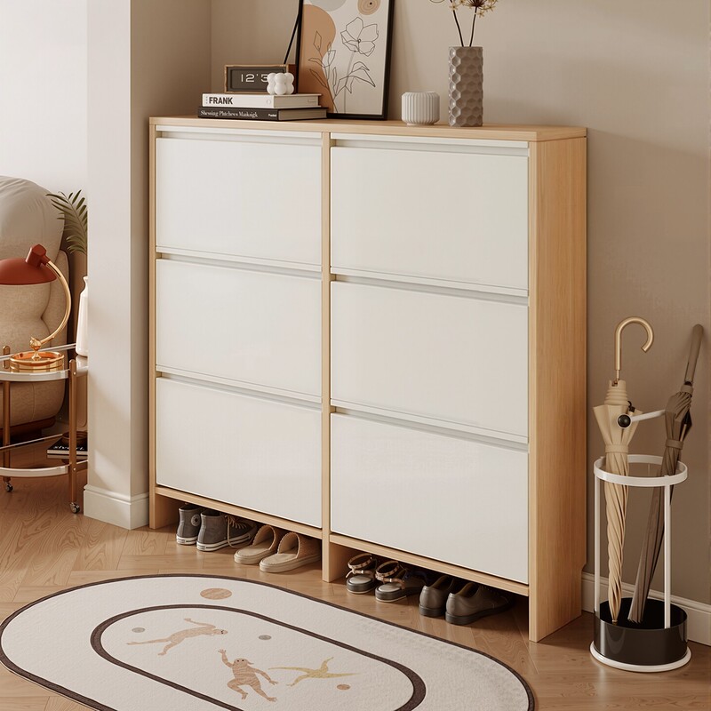 Ultra-Thin Shoe Cabinet for Home Entrance, Small Apartment, 2026 Hot Model, Entryway, Hallway, Solid Wood, Narrow Flip-Up Shoe Rack