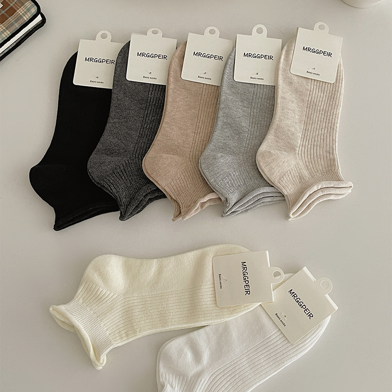 Women's Spring and Summer Rolled-Edge Short Socks, Sweat-Absorbent and Breathable Short Cotton Socks, Wholesale Sweat-Absorbent, Antibacterial, and Odor-Resistant
