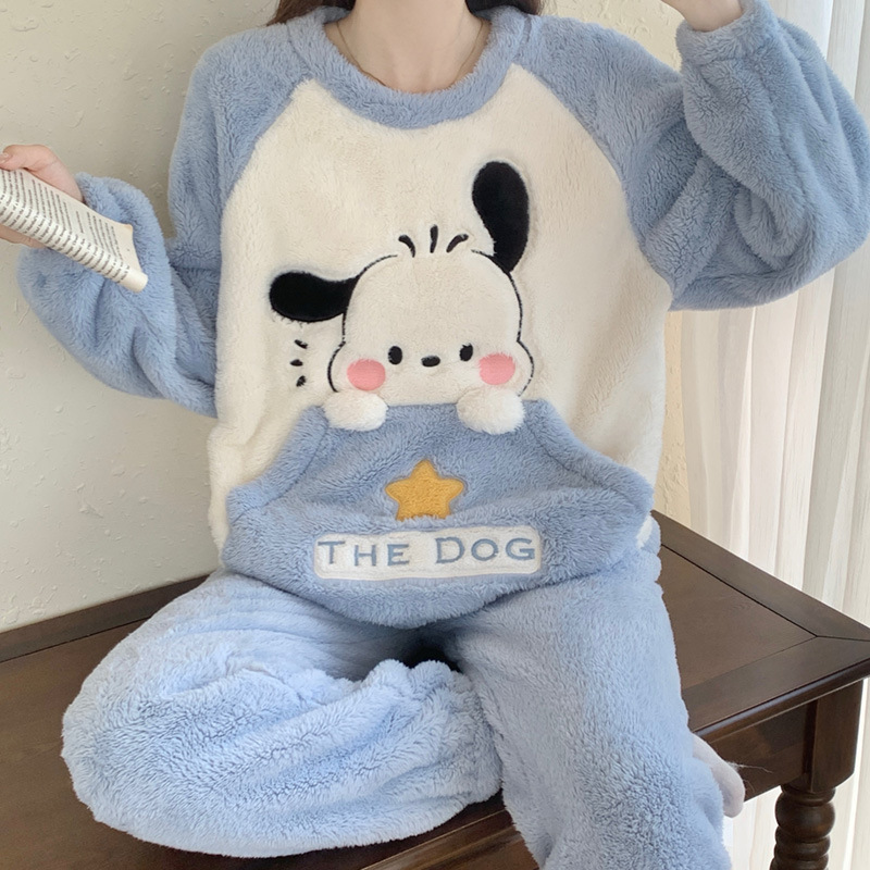 Coral Velvet Pajamas Women's Autumn and Winter Thickened fleece-lined Warm Cartoon Cute Flannel Plus Size Home Clothes suit Coral Velvet Pajamas Women's Autumn and Winter Thickened fleece-lined Warm Cartoon Cute Flannel Plus Size Home Clothes suit