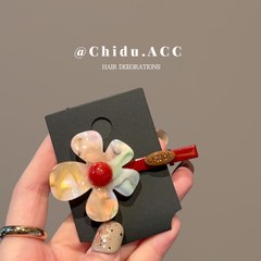 韩国东大门新款小众设计感炫彩色花朵发夹少女感刘海碎发夹头饰