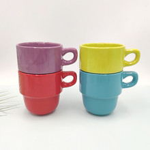 跨境出口家用简约水杯色釉罗叠陶瓷马克杯定制logo活动礼品咖啡杯