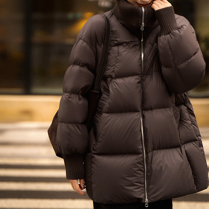 "Pengpeng" Goose down Coat 95% White Goose down Wool Knit Large Lapel Mid-Length down Jacket 2026 Winter Women's Clothing